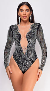 Daphne Black Mesh Rhinestone Bodysuit